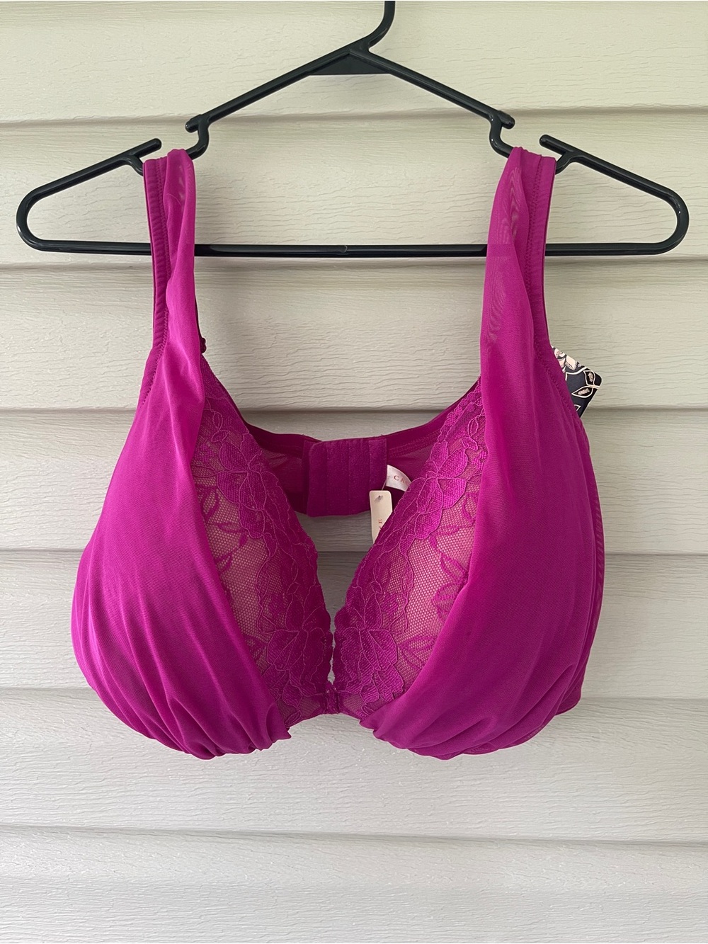 Cacique Vibrant Pink Lace Mesh Flaunt Deep Plunge Underwire Bra Size 42DD NWT